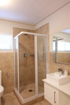 Upmarket ensuite bathroom, with tiling and ceramic fittings. 