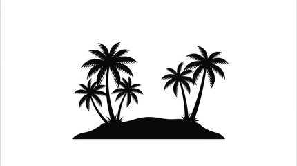 Obraz premium Tropical palm trees on island with landmass black silhouette