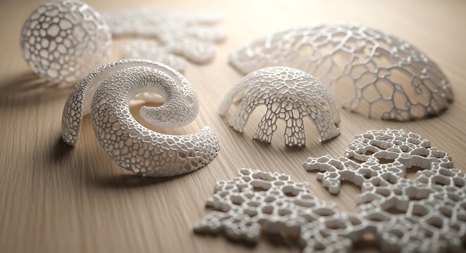 Intricate lace doily patterns on wood.
