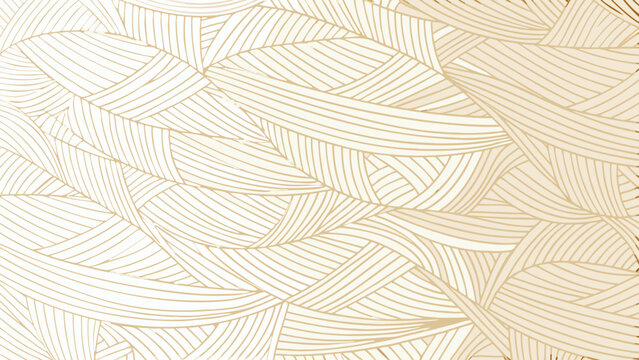 Golden linear leaf pattern fills the frame creating an abstract and decorative vector illustration art beige branch curve design element floral