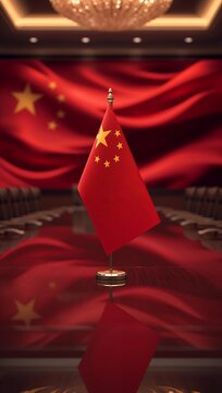 Generative AI depicts a vibrant Chinese flag on a stage with a backdrop of the national flag
