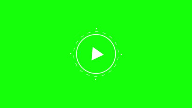 Animated white play and pause button icon on green screen