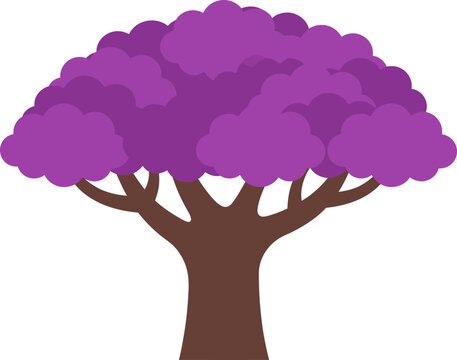 Purple tree with brown trunk and branches illustration  isolated on transparent background