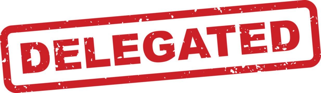 Delegated stamp red ink on white background authority confirmation