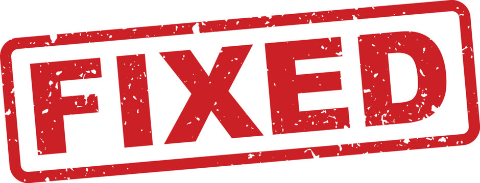 Red rubber stamp text 'fixed' on white background