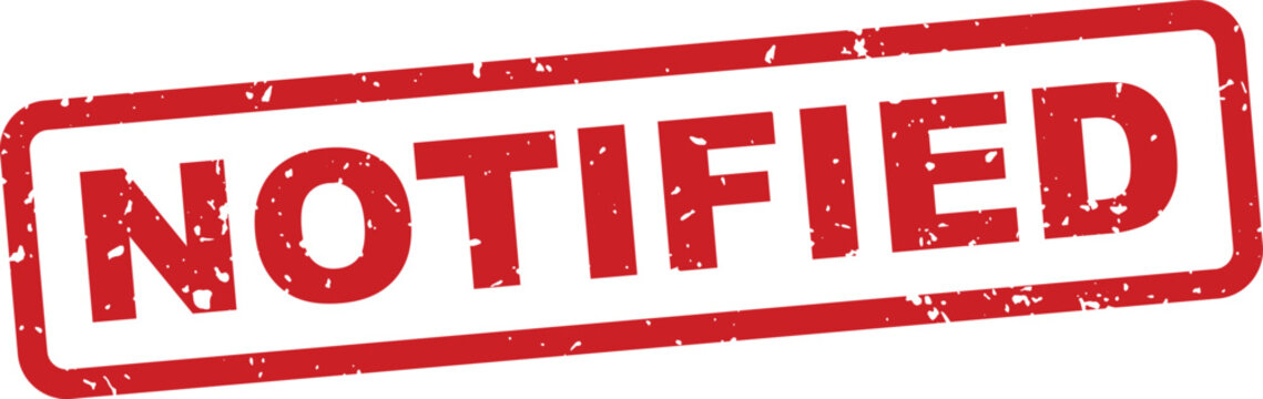 Notified red rubber stamp icon on white background
