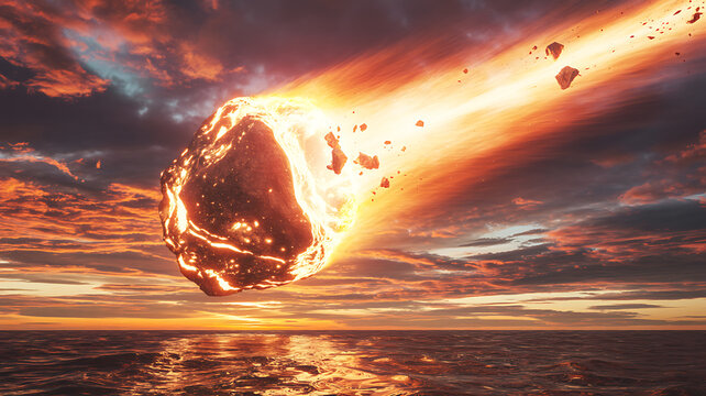 a cinematic wide angle photograph capture of a meteorit heat the earth