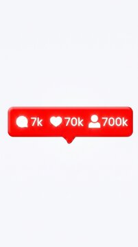 Social media notification bar icon with comments likes and followers counters isolated on white background 3d rendering

