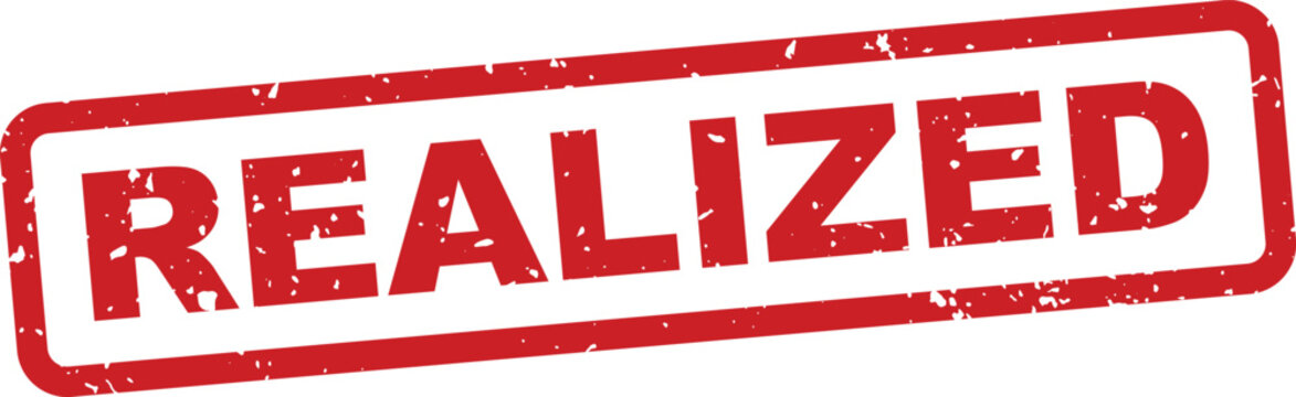 Realized stamp red ink on white background achievement confirmation