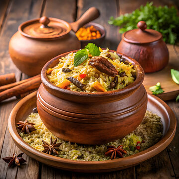 delicious biryani served in traditional clay pot