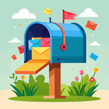 Mailbox with letters and flag raised.