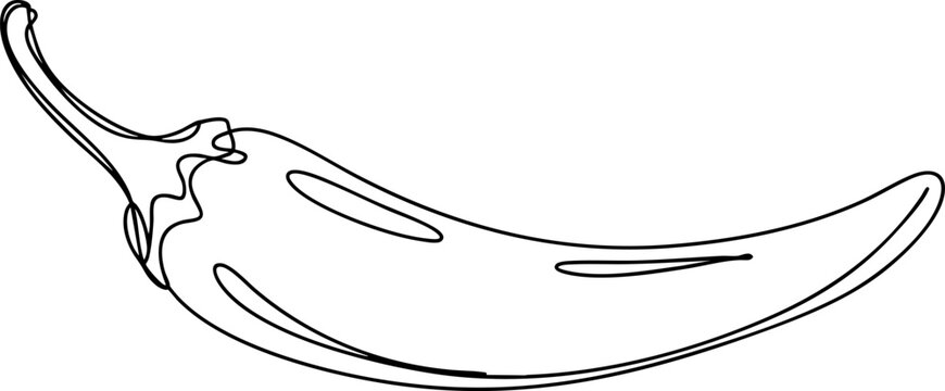 Continuous line drawing of chili pepper vegetable with minimalist artistic style on background.
