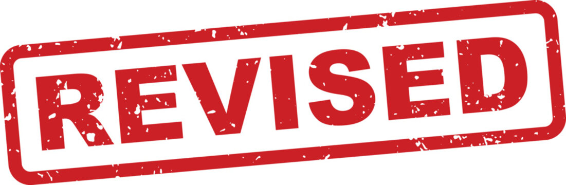 Revised stamp red ink on white background document approval seal