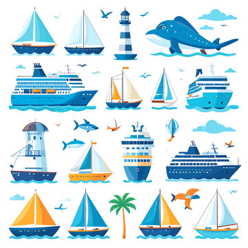 Collection of various sailboats and ships.