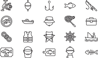 Fishing and Angling Equipment Outline Icons Set © Open Expression