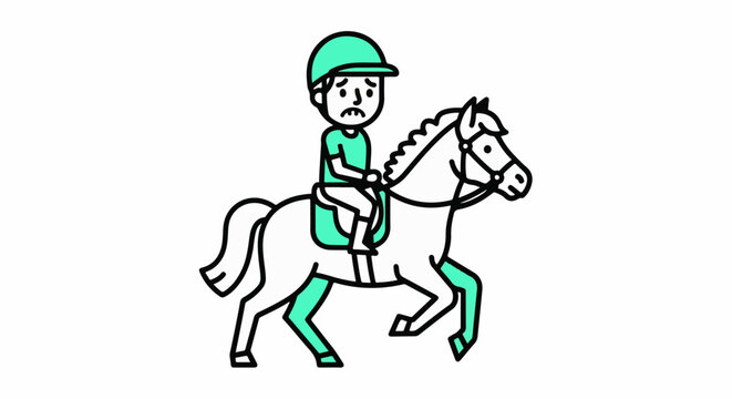 Cartoon illustration of young rider on galloping horse.