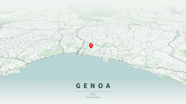 Minimalist vector map of Genoa (Genova), Liguria, Italy. High-quality scalable illustration of Genoa city grid, Porto Antico historic harbor layout, Piazza De Ferrari axis for posters and design.