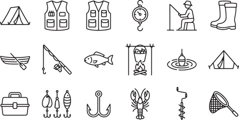 Fishing and Camping Equipment Outline Icons Set © Open Expression