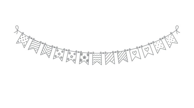 A string of decorative triangular pennant flags hanging in air
