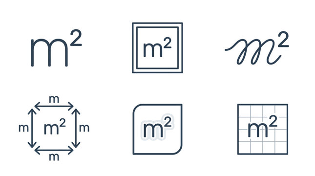 Various mathematical symbols and geometric shapes with m squared notation