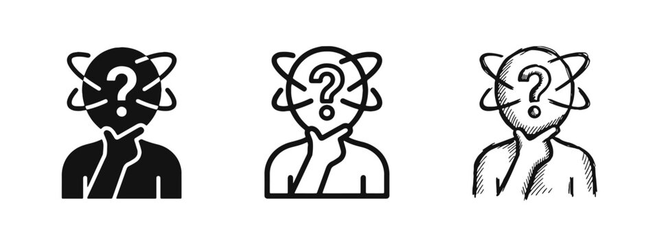 Mysterious Person Thinking with Question Mark Icon Set