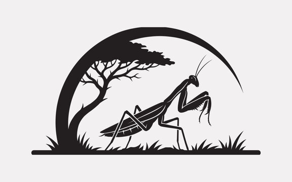 Minimalist Praying Mantis Insect Silhouette Icon