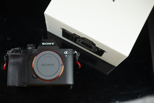 Bangkok, Thailand - May 27, 2026 : Sony A7 V with non-plastic packaging materials, The body design has been upgraded