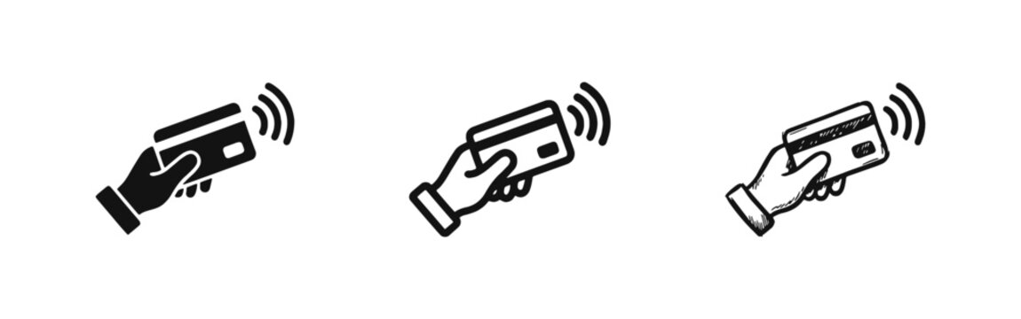 Contactless payment with credit card in hand icon for banking and shopping