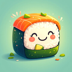 Smiling Sushi Cartoon Food Character. © Sumi