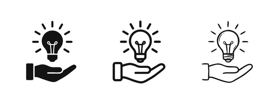 Hand Holding Lightbulb Creative Idea Concept Icon Set