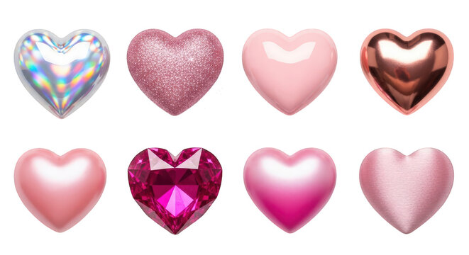 Heart Shapes in Various Pink Hues with Shiny and Glitter Effects
