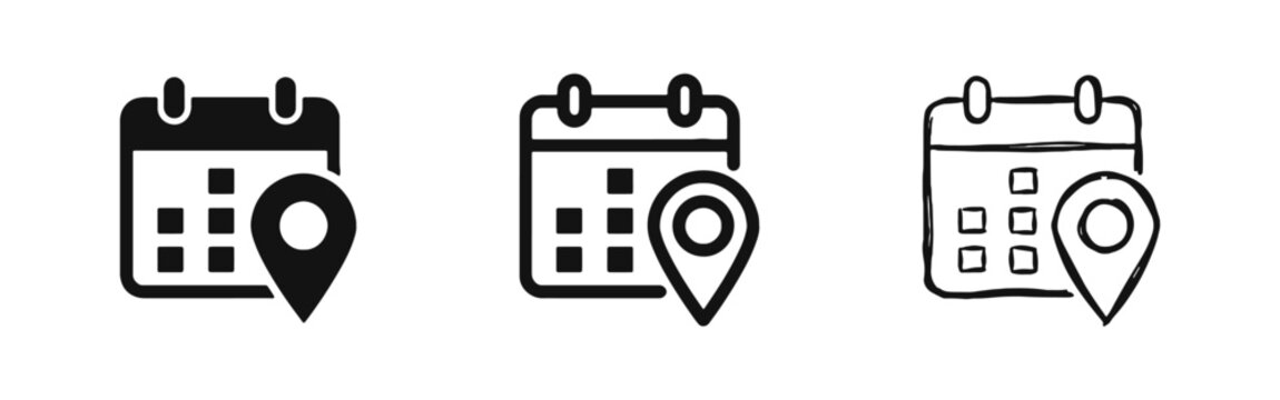 Calendar and Location Icon Set for Scheduling Events Appointment Venues and Travel Date Planning