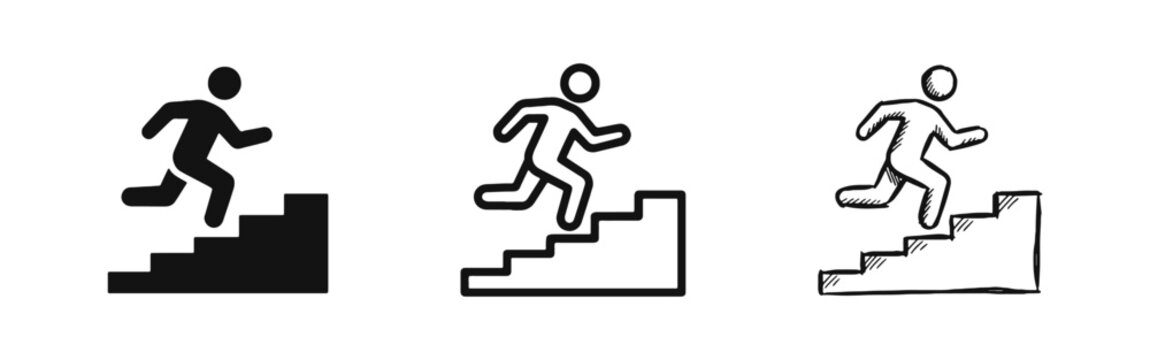 Person Running Up Stairs Icon Set Representing Success and Career Growth