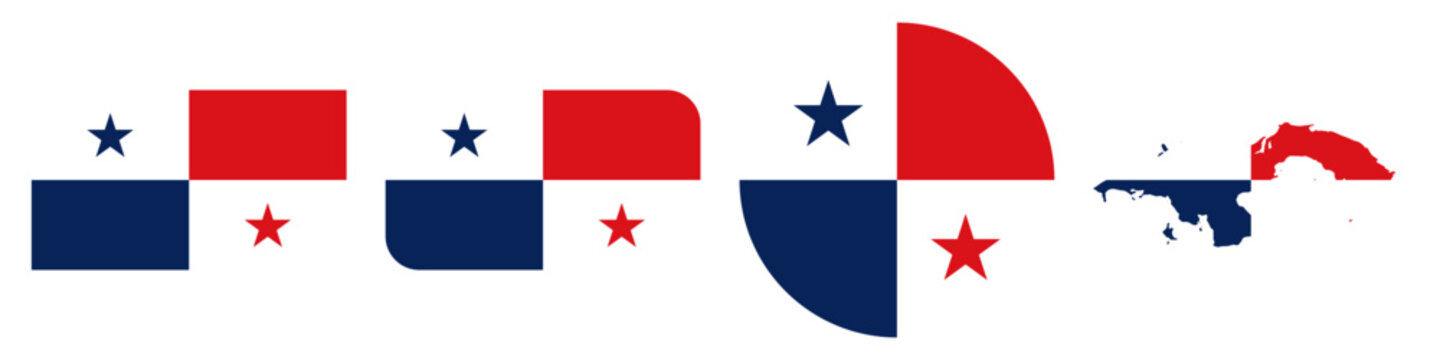 panama circular flag, panama rectangular flag, panama map flag flat icon