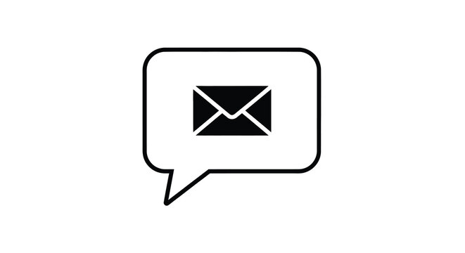 Email message icon with speech bubble flat black and white design