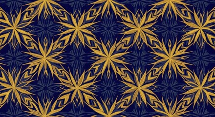 Fototapeta premium Intricate Golden Floral Pattern on Deep Blue Background.