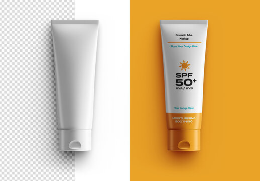 Cosmetic Cream Tube Flatlay Mockup Isolated