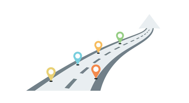 Road With Map Markers Flat Vector Illustration On White Background