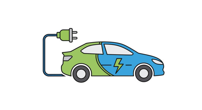 Electric car charging with plug vector illustration on white background