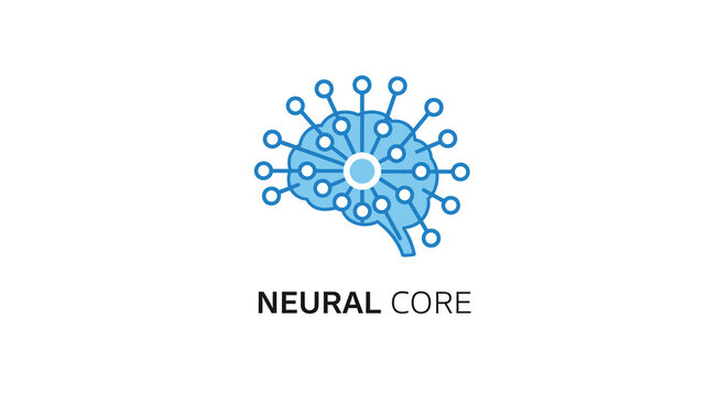 Neural core icon blue line art on white background
