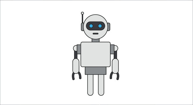 Simplified robot illustration with antenna flat vector graphic on white background
