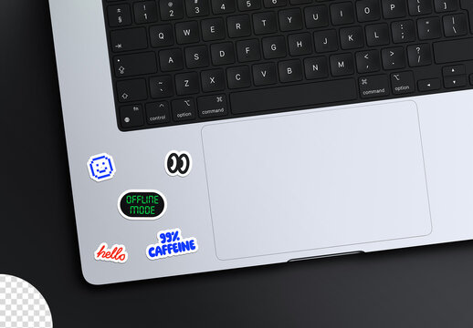 Stickers on a Laptop Keyboard Flatlay Mockup