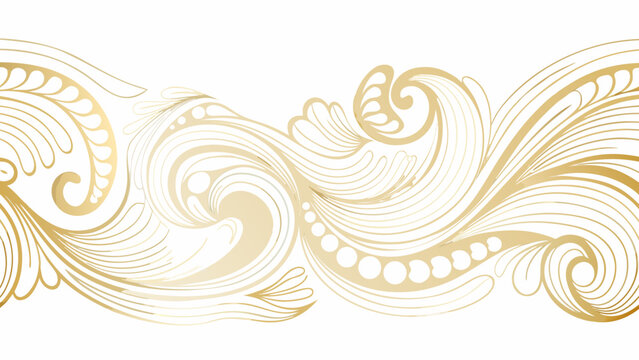 Golden floral ornament a seamless repeating vector pattern against a stark white background for decorative applications arabesque baroque beige border classic