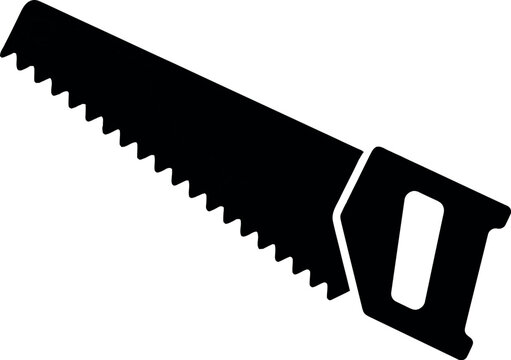 Black silhouette of a handsaw with serrated blade