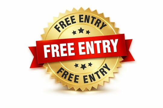 Free entry badge with red ribbon and star accents for contests or promotions