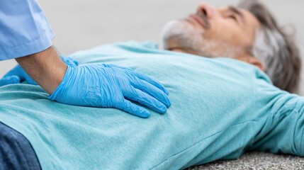 Obraz premium Emergency responder performing chest compressions on pavement