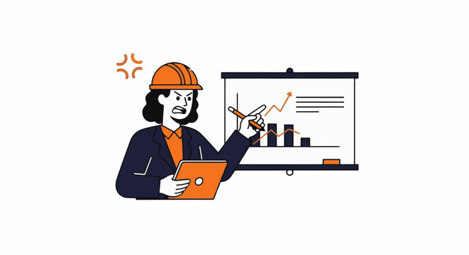 Female professional presenting business analytics with enthusiasm and confidence.
