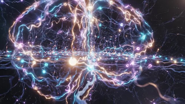 Neural network connections with glowing nodes emphasizing network speed and cloud computing