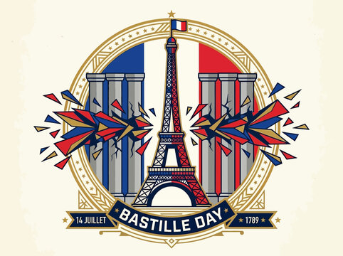 Bastille Day Vector Illustration with Eiffel Tower and French Flag for July 14th Celebration