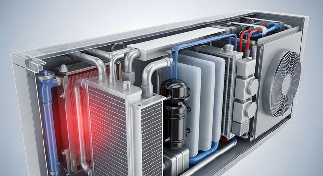 Cutaway view of air conditioning unit internal mechanism
